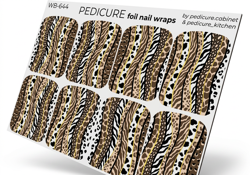 WB-644 - Pedicure Brown Animal Stripes. Gold Foil. Large