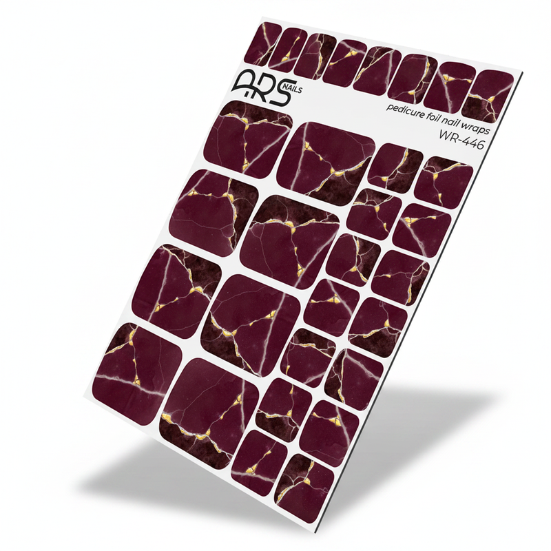 WR-446 - Pedicure Burgundy with white stripe. Gold Foil
