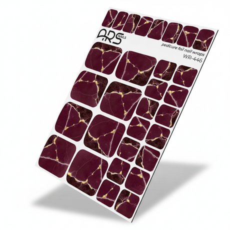 WR-446 - Pedicure Burgundy with white stripe. Gold Foil