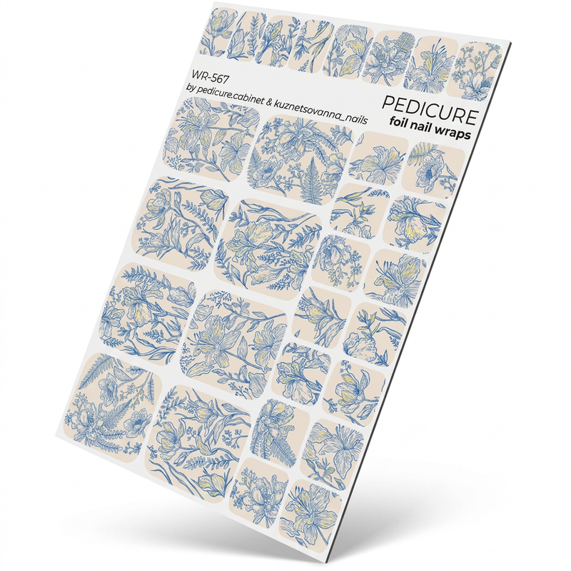 WR-567 - Pedicure Blue Flowers Gold Foil