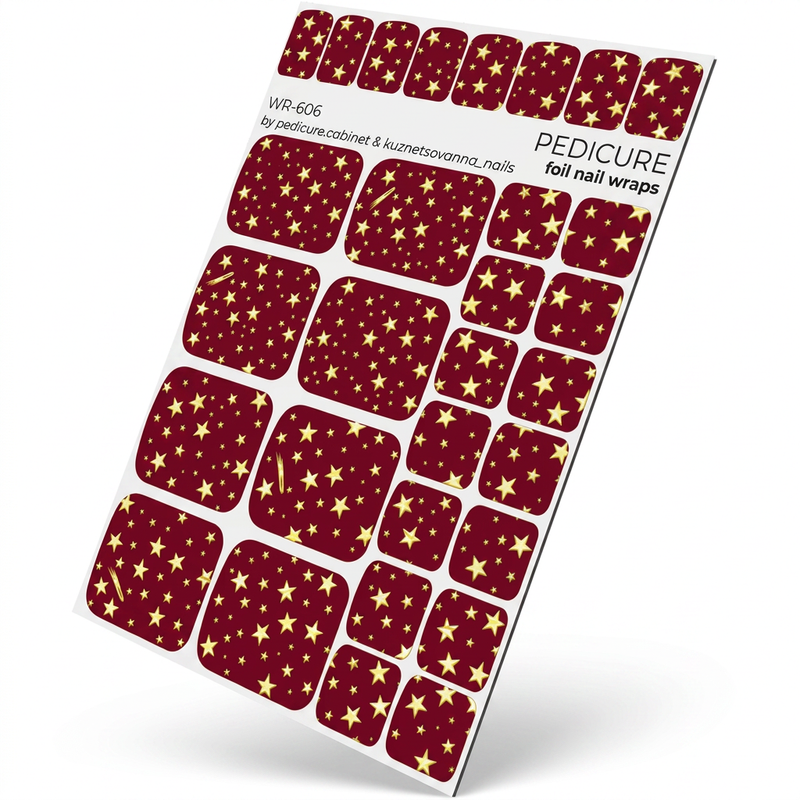 WR-606 - Pedicure Stars. Burgundy Background. Gold Foil