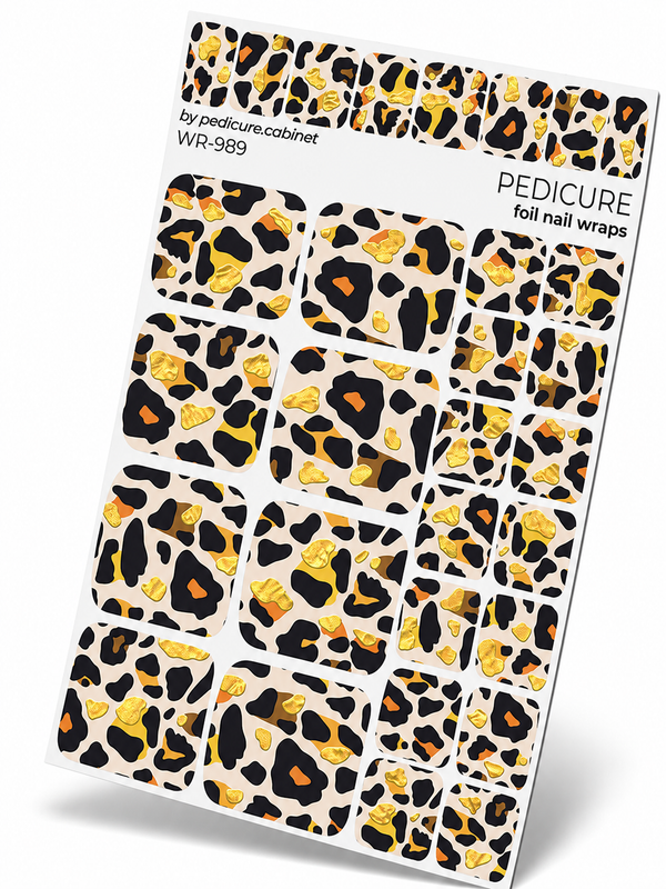 WR-989 - Pedicure Leo large. Brown orange yellow. Gold Foil